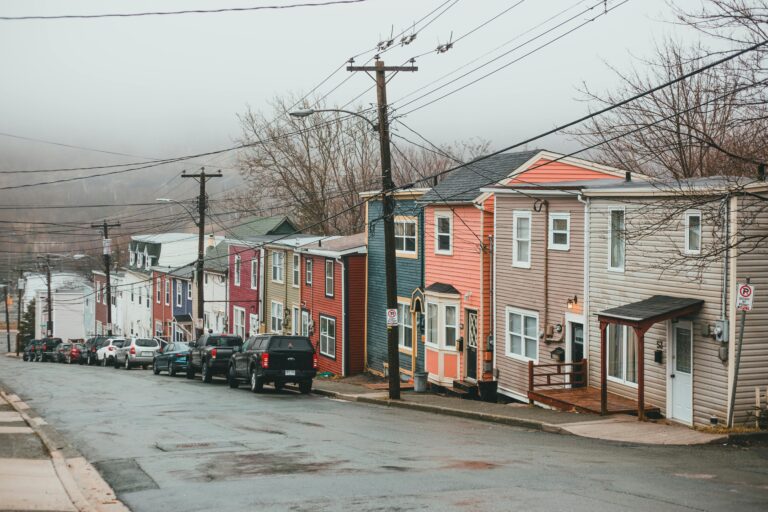a line of houses along a street