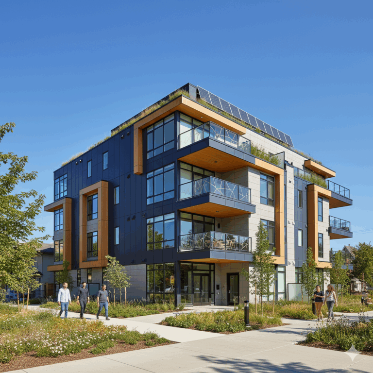 A 4 storey building of homes for the CMHC MLI Select financing article.