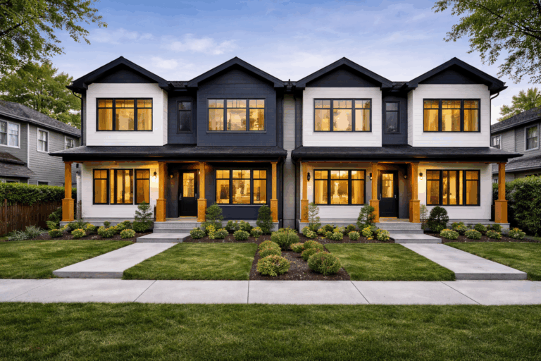 Completed fourplex infill residential development in Calgary ready for occupancy